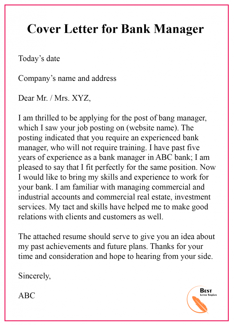good cover letter for a bank