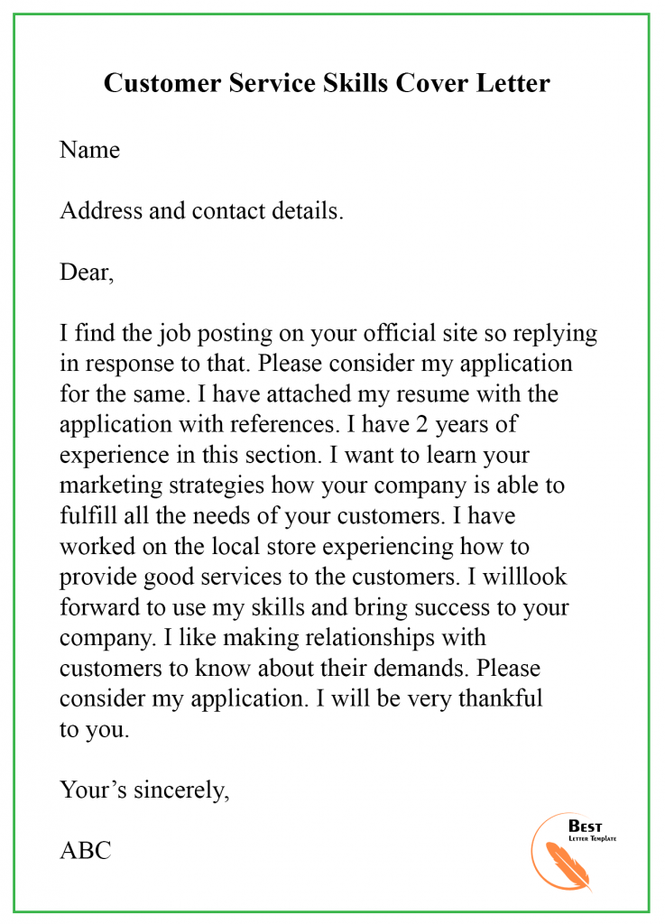 customer service on cover letter