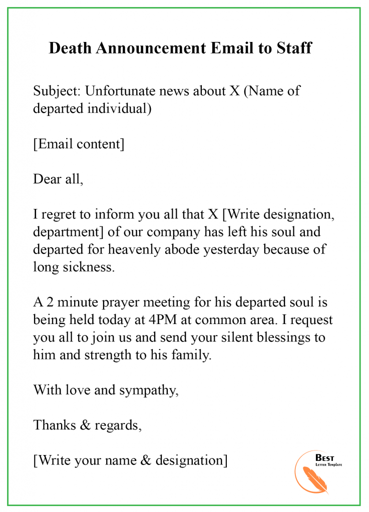 Death Announcement letter