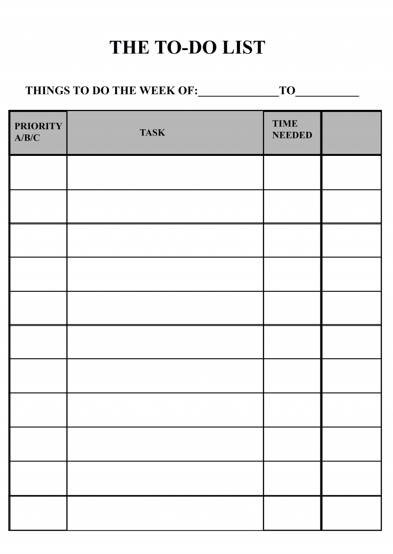 Task List Template Printable