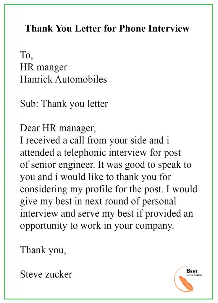 Thank You Letter after Interview