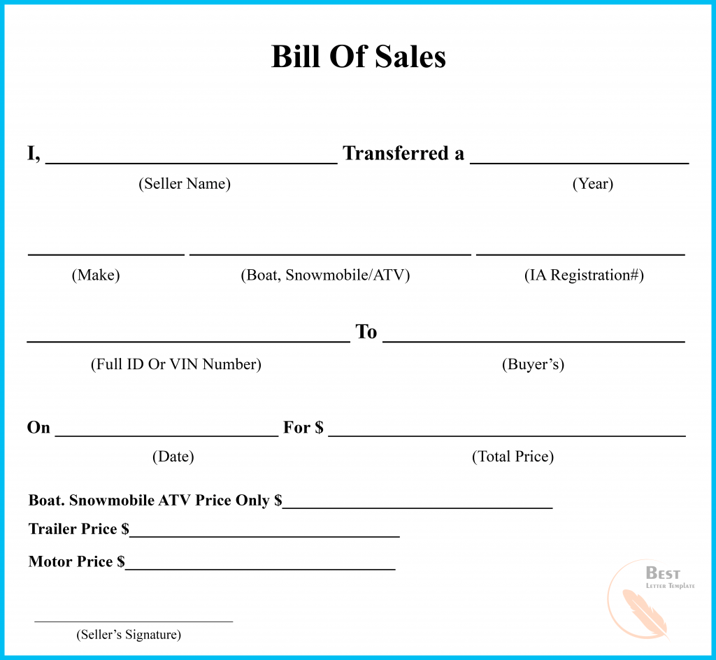 Auto Bill Of Sale Template Pdf from bestlettertemplate.com
