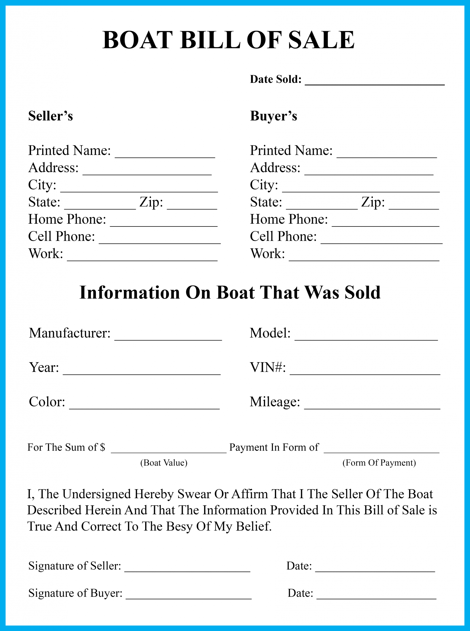 Bill of Sale Form for DMV, Car, Boat PDF & Word