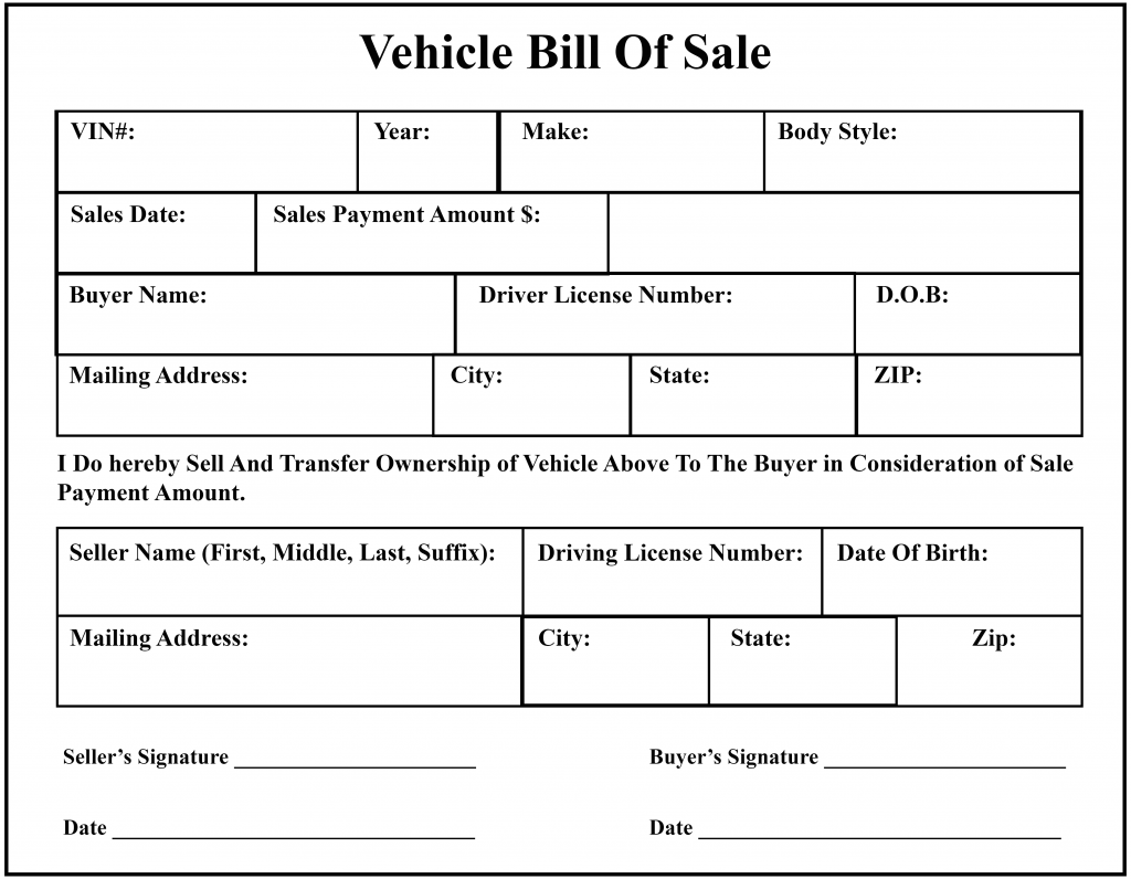 Bill of Sale Form for DMV, Car, Boat PDF & Word