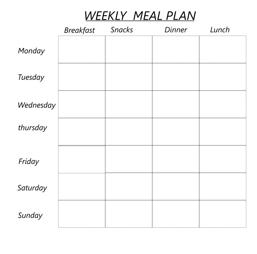Printable Blank Weekly Meal Planner Template In PDF Word Excel