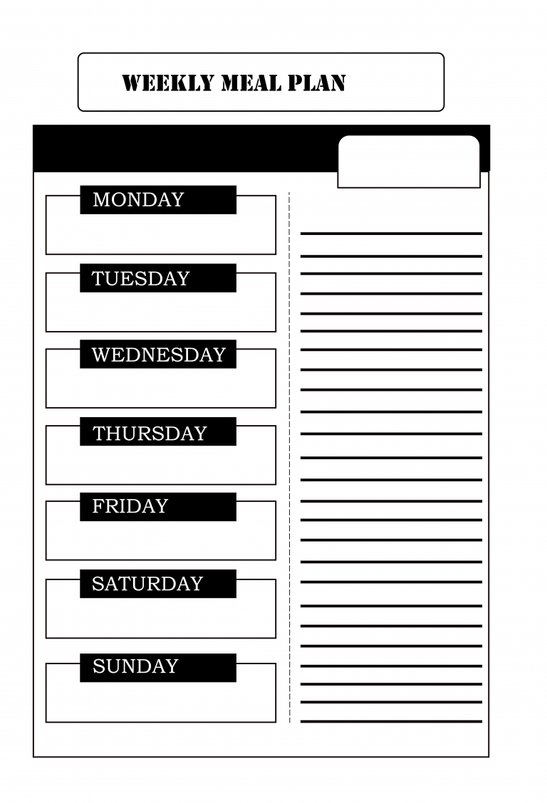 printable weekly meal planner template half page