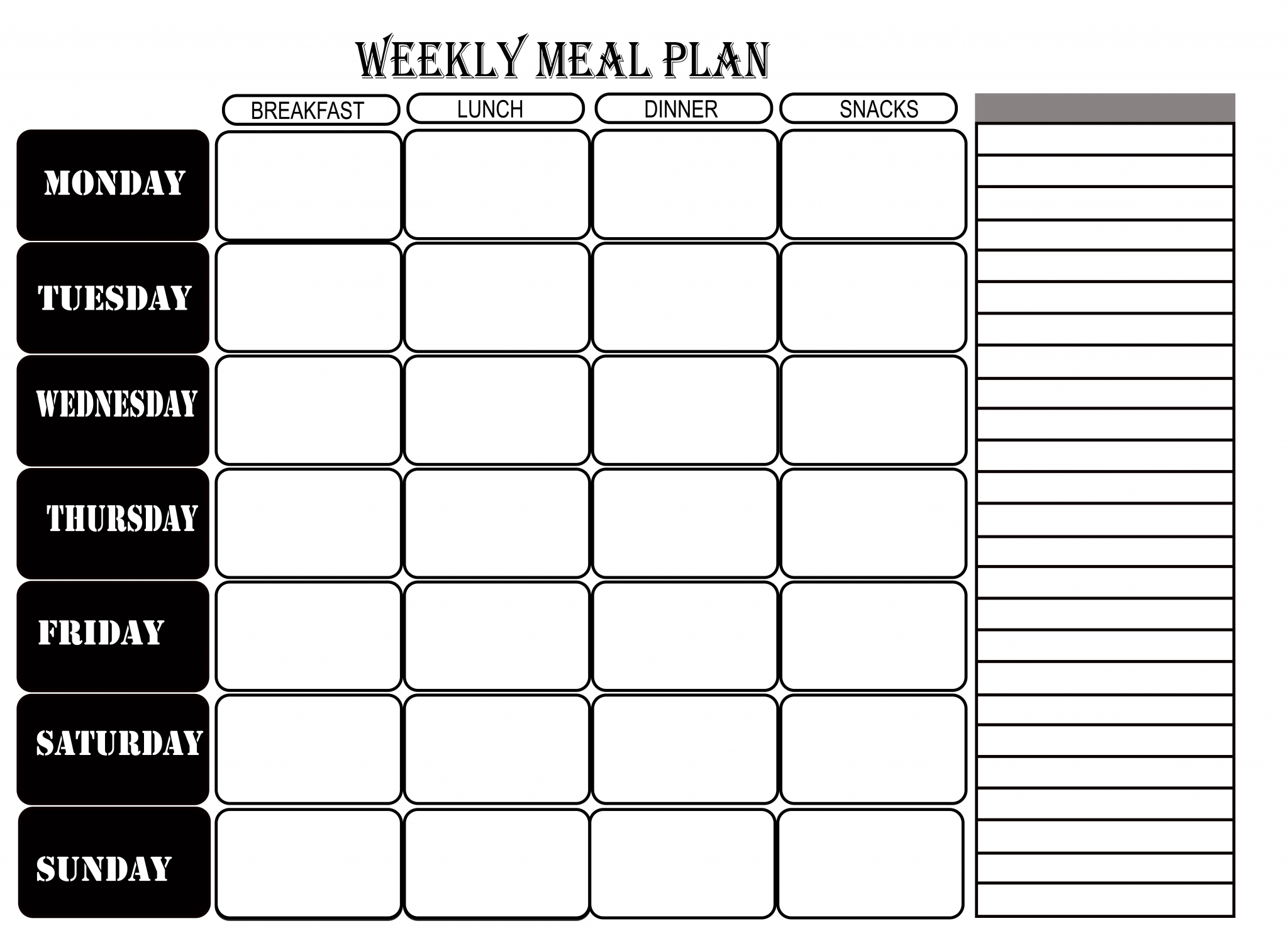 Printable Blank Weekly Meal Planner Template in PDF Word &amp; Excel