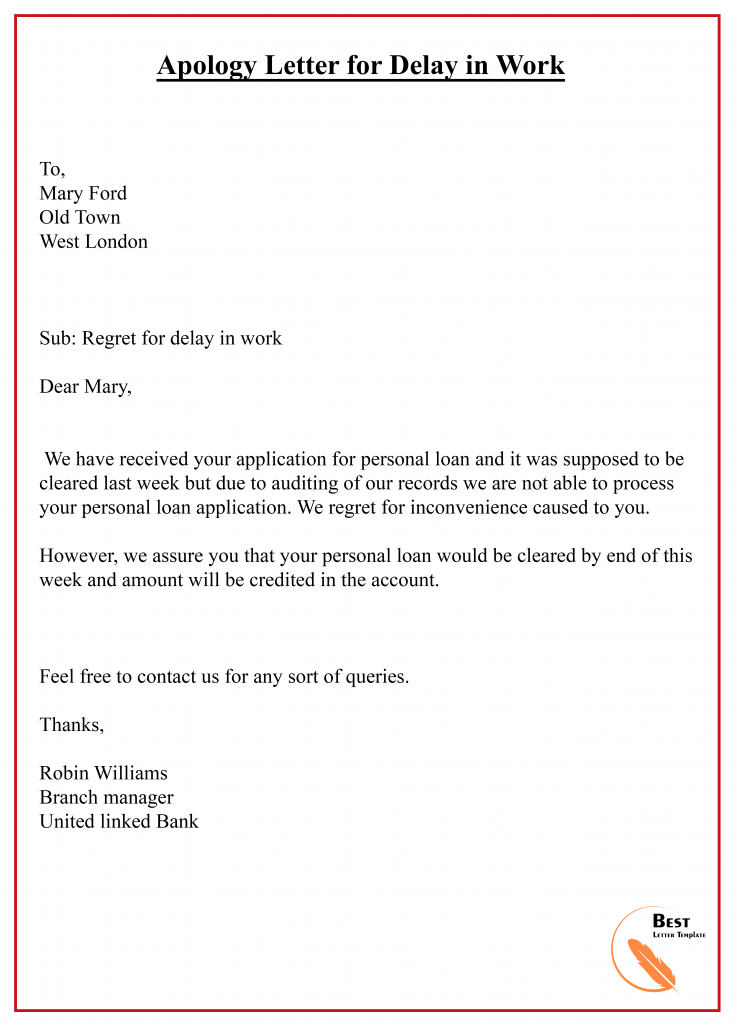 Apology Letter For Delay Template, Sample & Examples