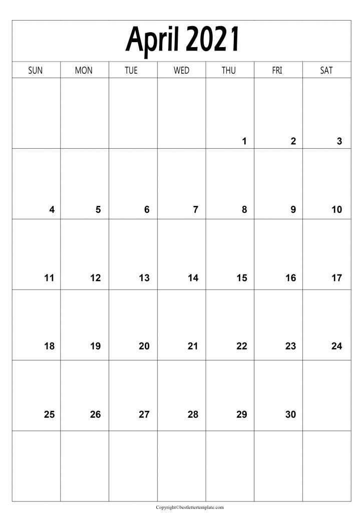 April Calendar 2021 a4 size