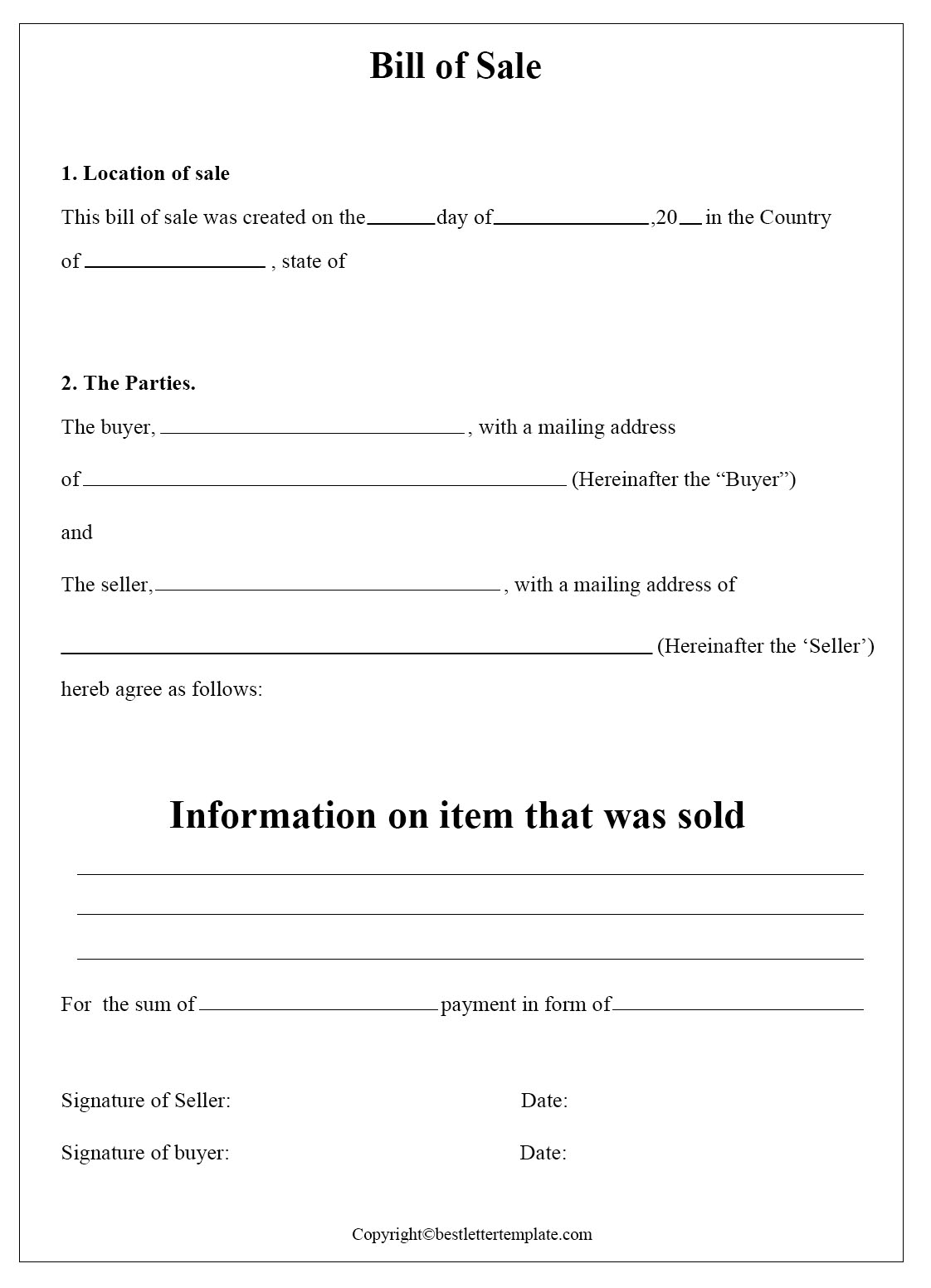 10 Collection Free Printable Bill Of Sale Virginia