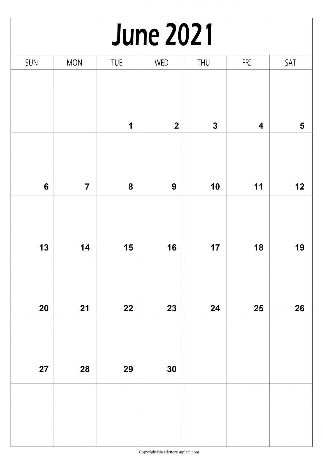 Free Printable June 2021 Calendar - June Calendar 2021 A4 Size 1087x1536 
