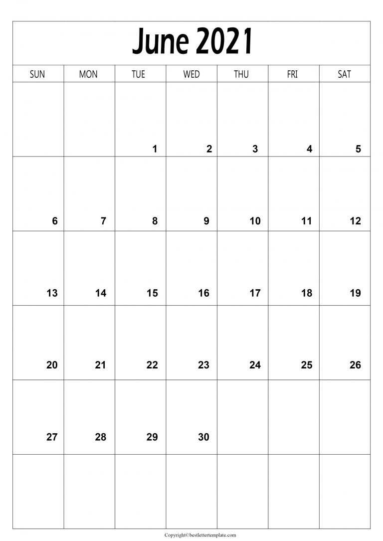 Free Printable June 2021 Calendar Template in PDF Word Excel