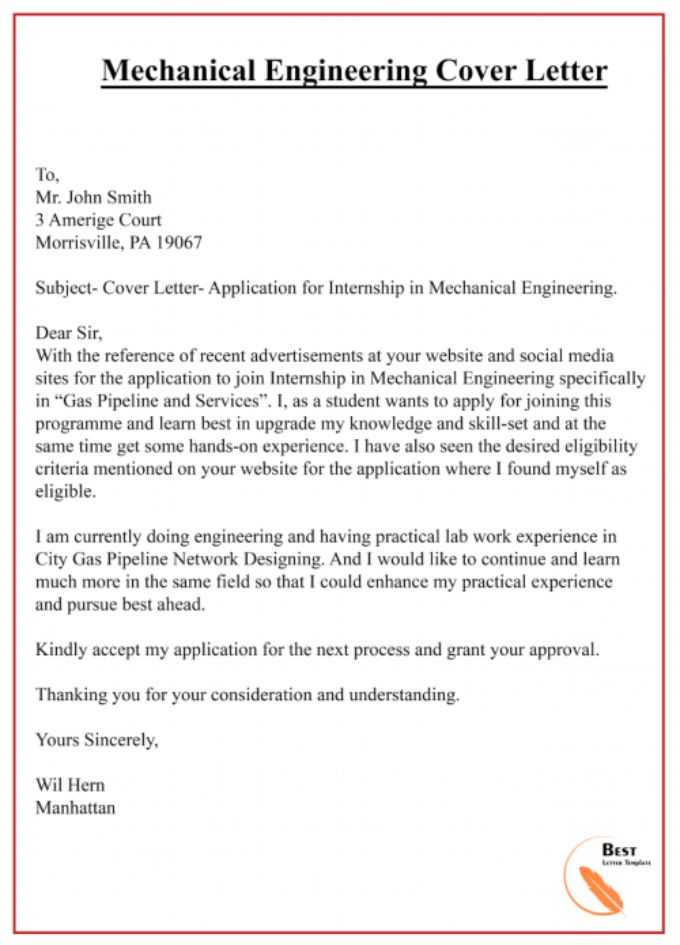 mechanical engineering cover letter for mechanical engineer