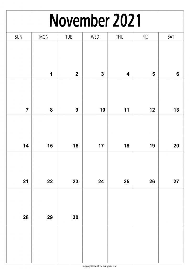 November Calendar 2021 a4 size