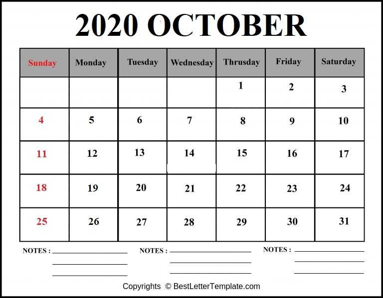 Free Printable October 2020 Calendar - OCTOBER4 