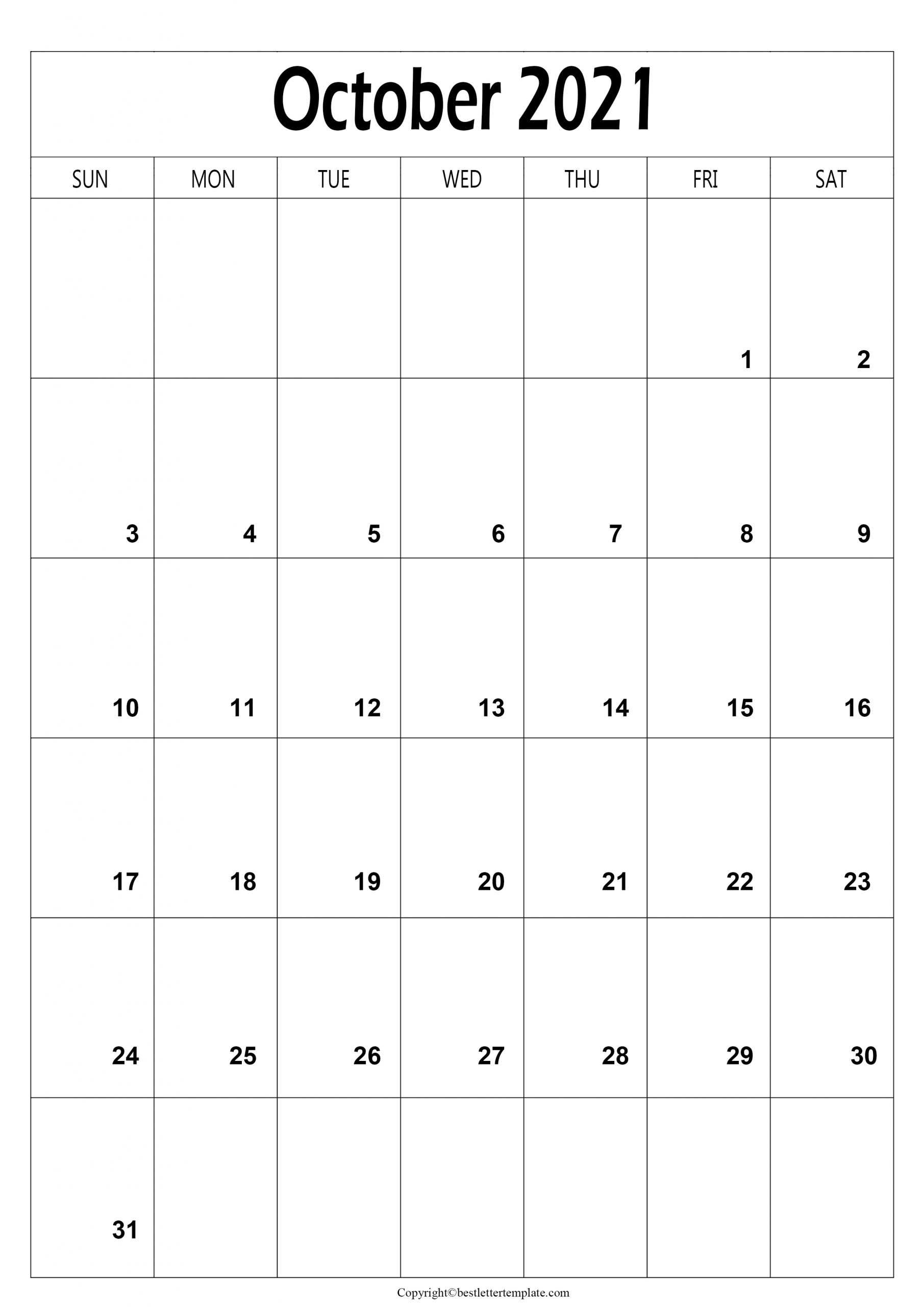 Free Printable October 2021 Calendar Template in PDF, Excel Word