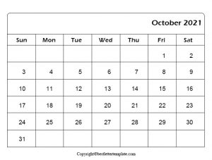 Free Printable October 2021 Calendar Template in PDF, Excel Word