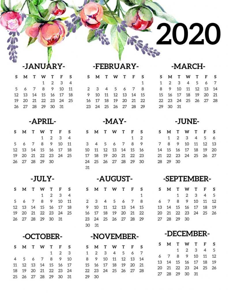 2019 One Page Calendar with Holidays