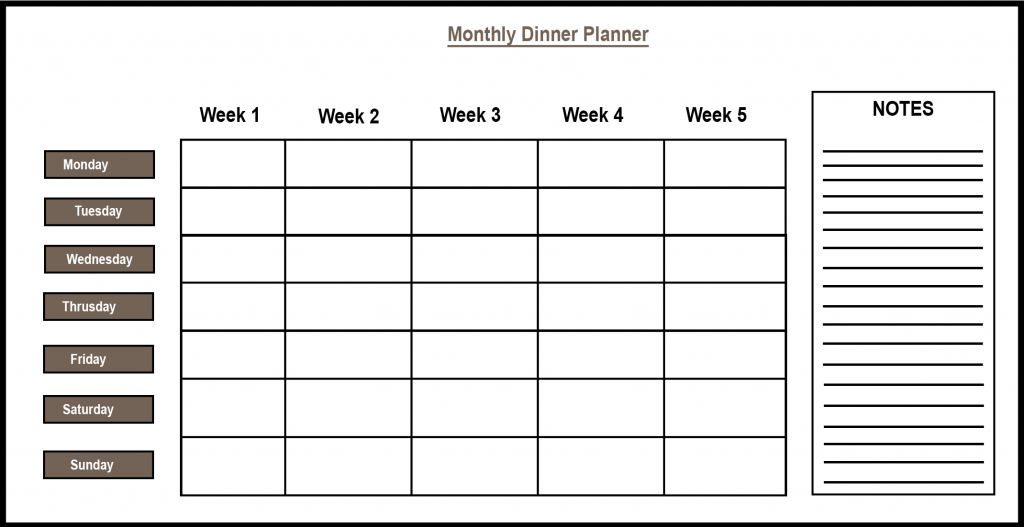 Monthly Dinner Planner Template 