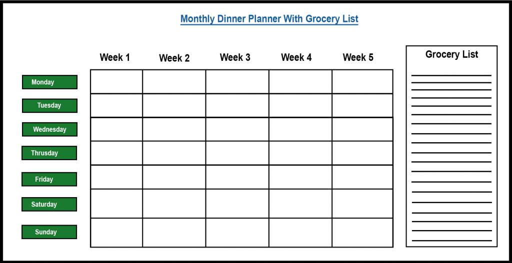 Monthly Meal Planner and Grocery List 