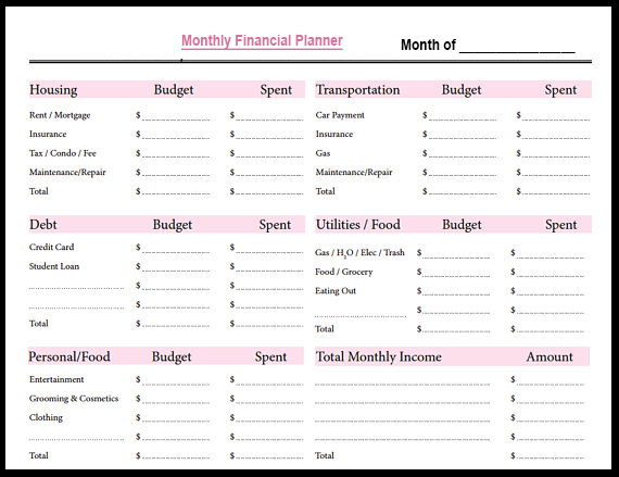 Monthly Financial Planner Template 