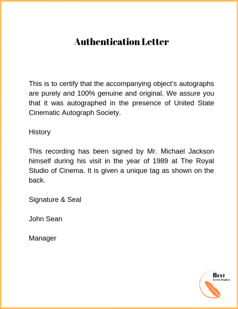 Authenticity Letter Template Format Sample Example