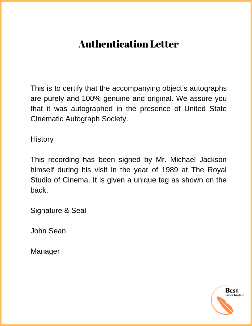 Authenticity Letter Template Format Sample Example Authenticity Letter Template Format Sample Example