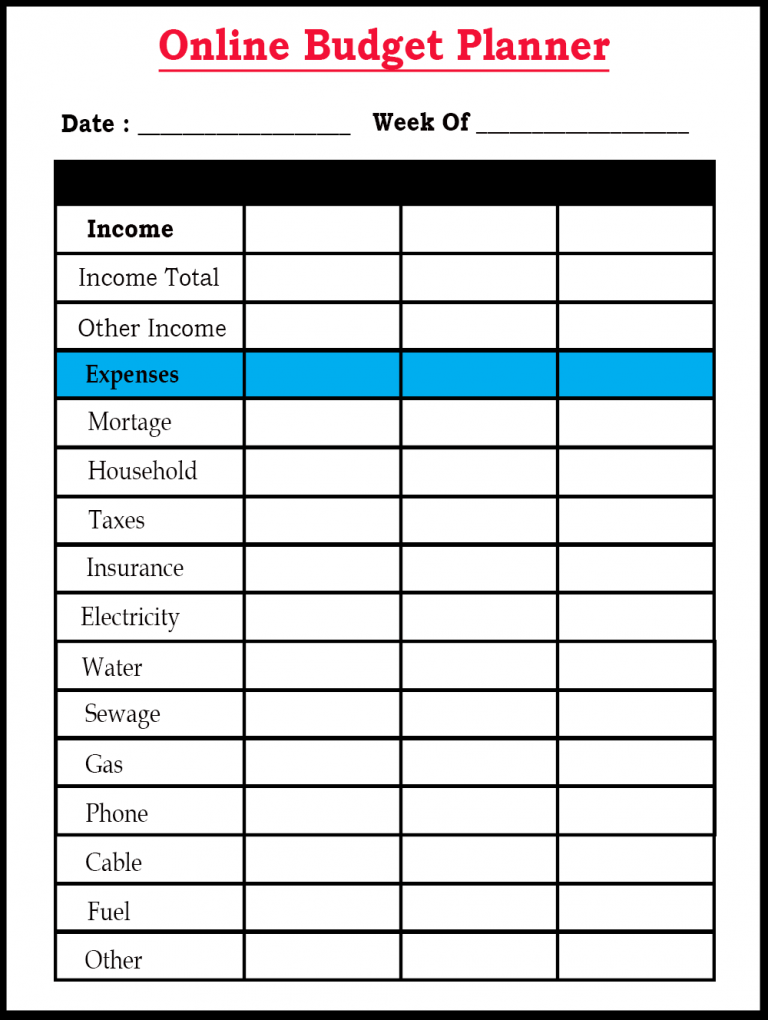 free budget planner template pdf