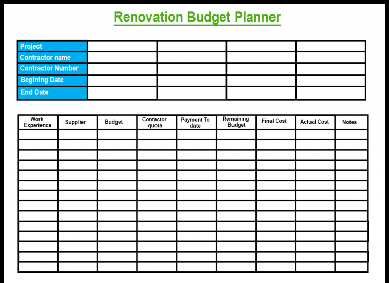 home project planner budget template