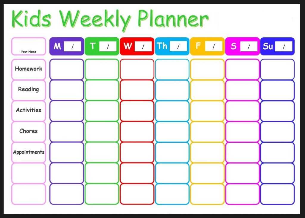 weekly planner for kid