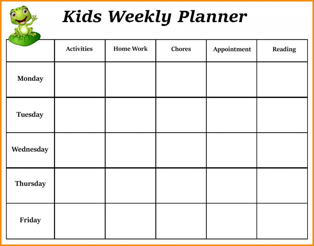 weekly calendar for kids