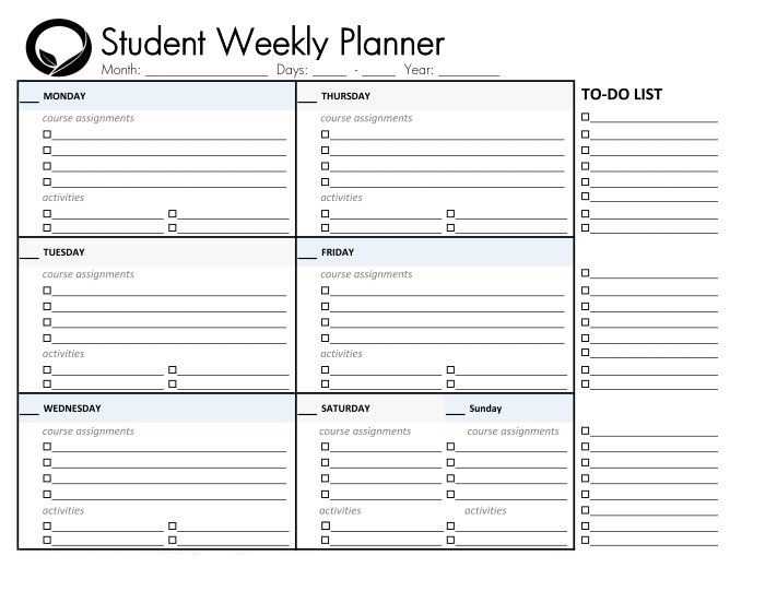 weekly planner for students