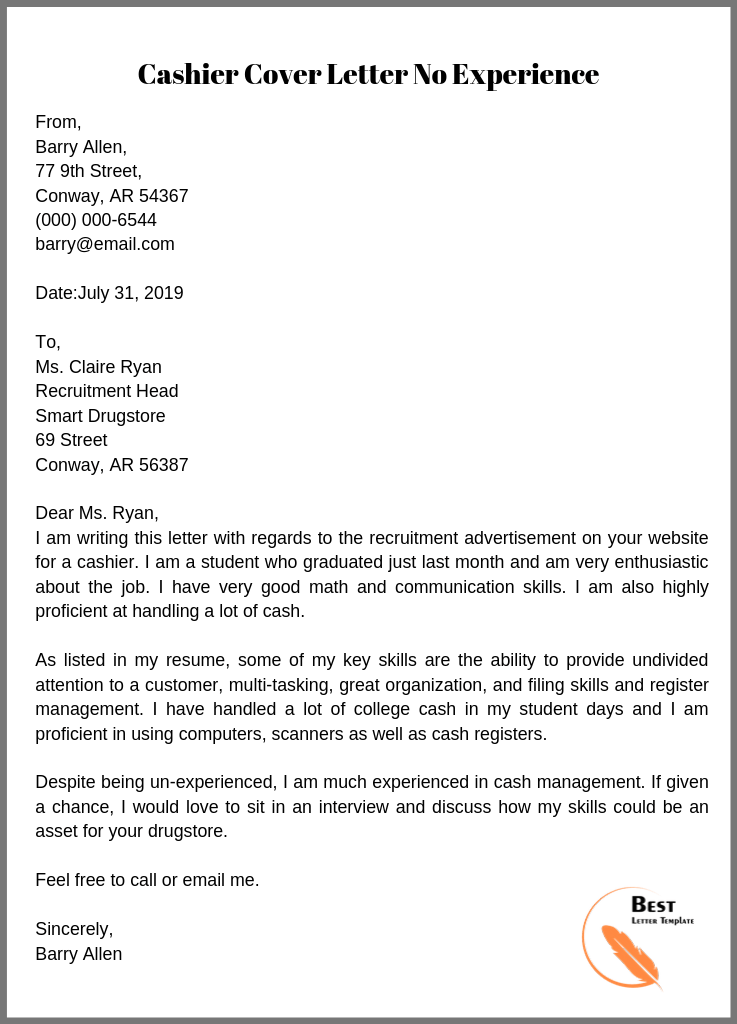 Cashier Cover Letter No Experience