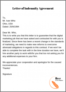 Letter of Indemnity Template- Format, Sample &amp; Example