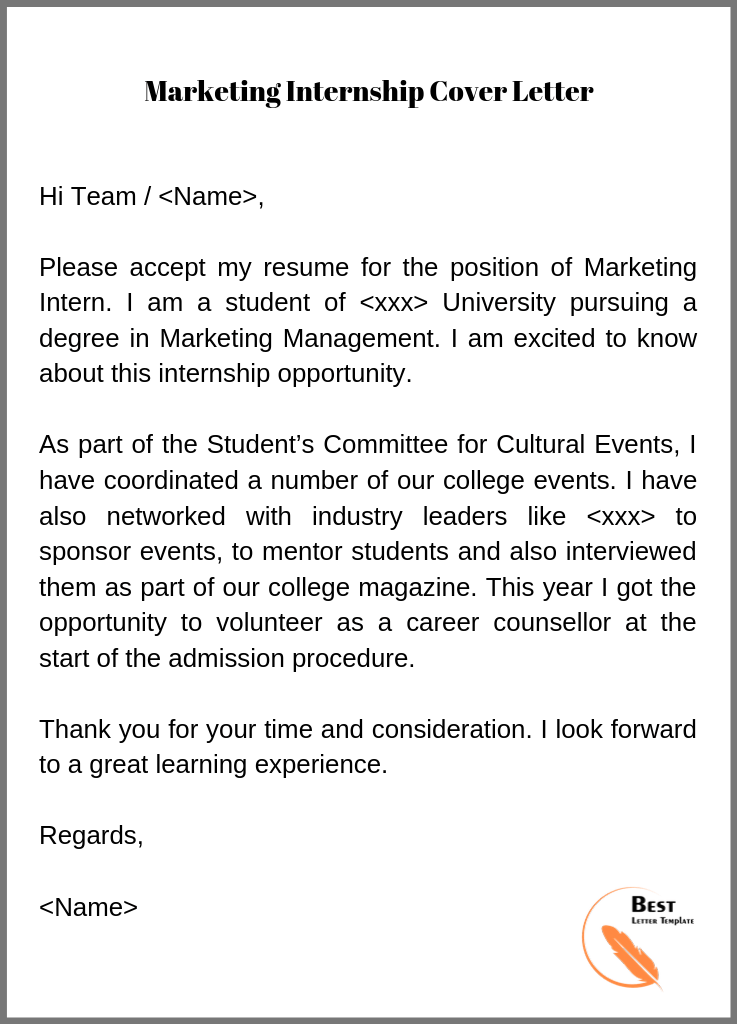 Marketing Internship Cover Letter