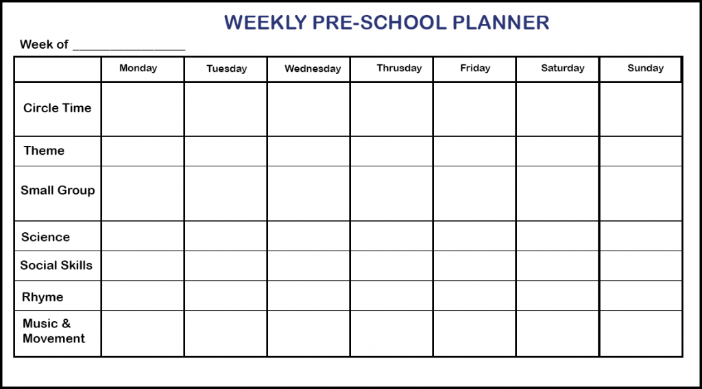 Weekly Planner For Preschool