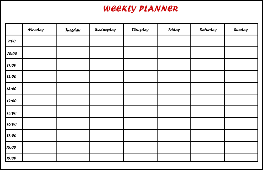 Weekly Planner With Times