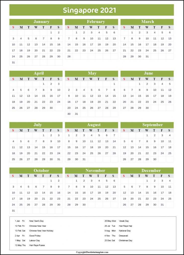 Singapore 2021 Calendar