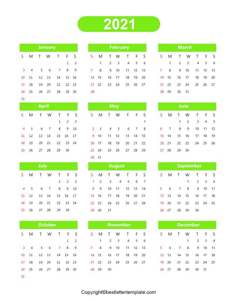 yearly Calendar 2021