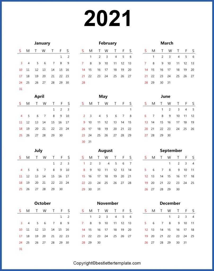 Printable Yearly 2021 Calendar Template in PDF, Word & Excel