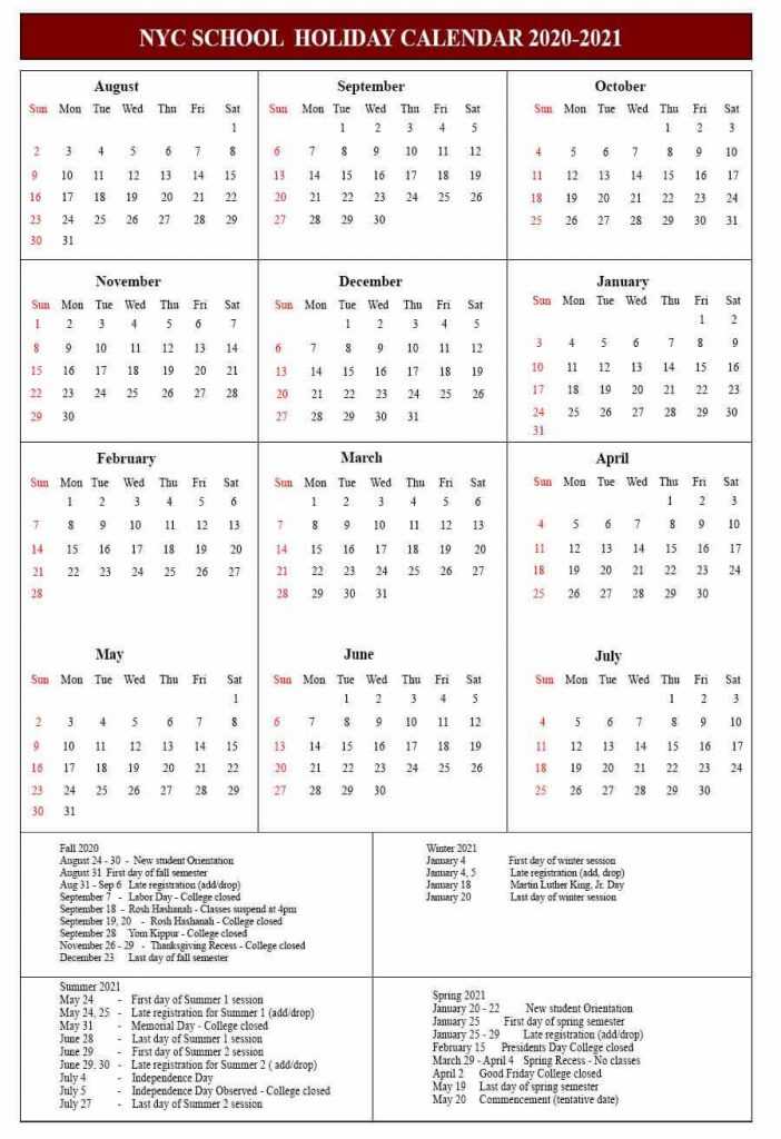 Free Printable 2020 21 NYC School Holidays Calendar Template Free Printable 2020 21 NYC School Holidays Calendar Template
