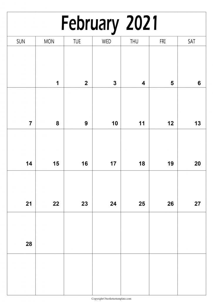 February Calendar 2021 a4 size