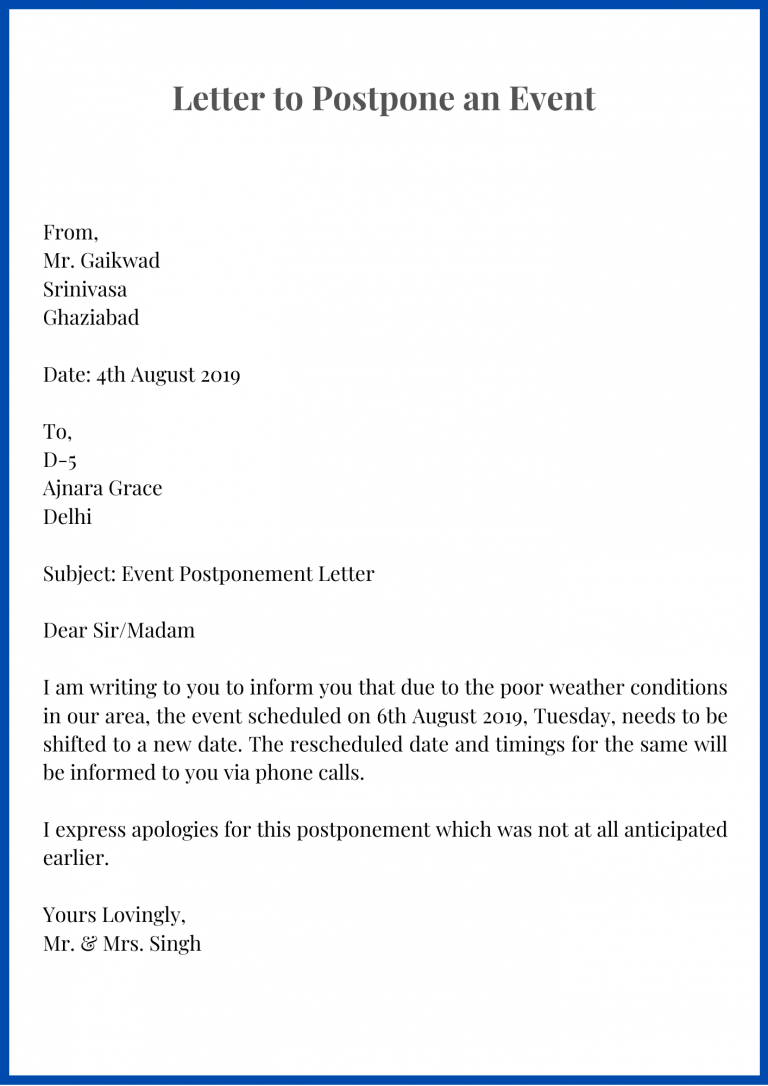 Postpone Letter Reschedule Template Format Sample And Examples