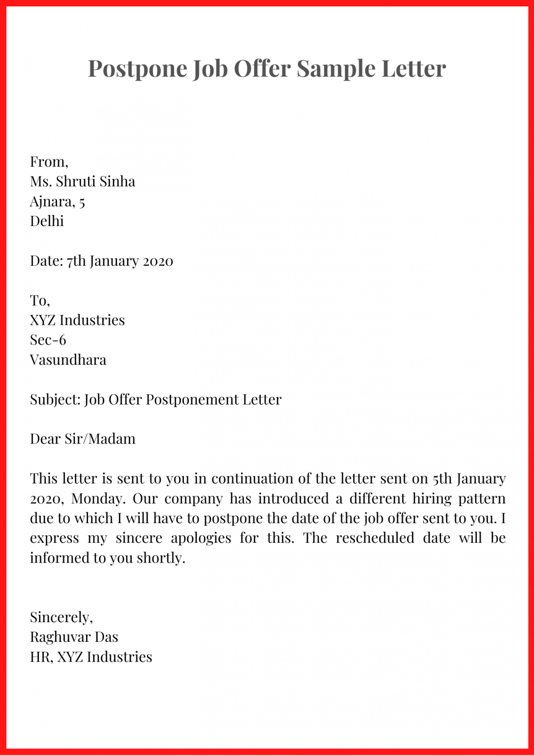 Postpone Letter/ Reschedule Template Format Sample and Examples