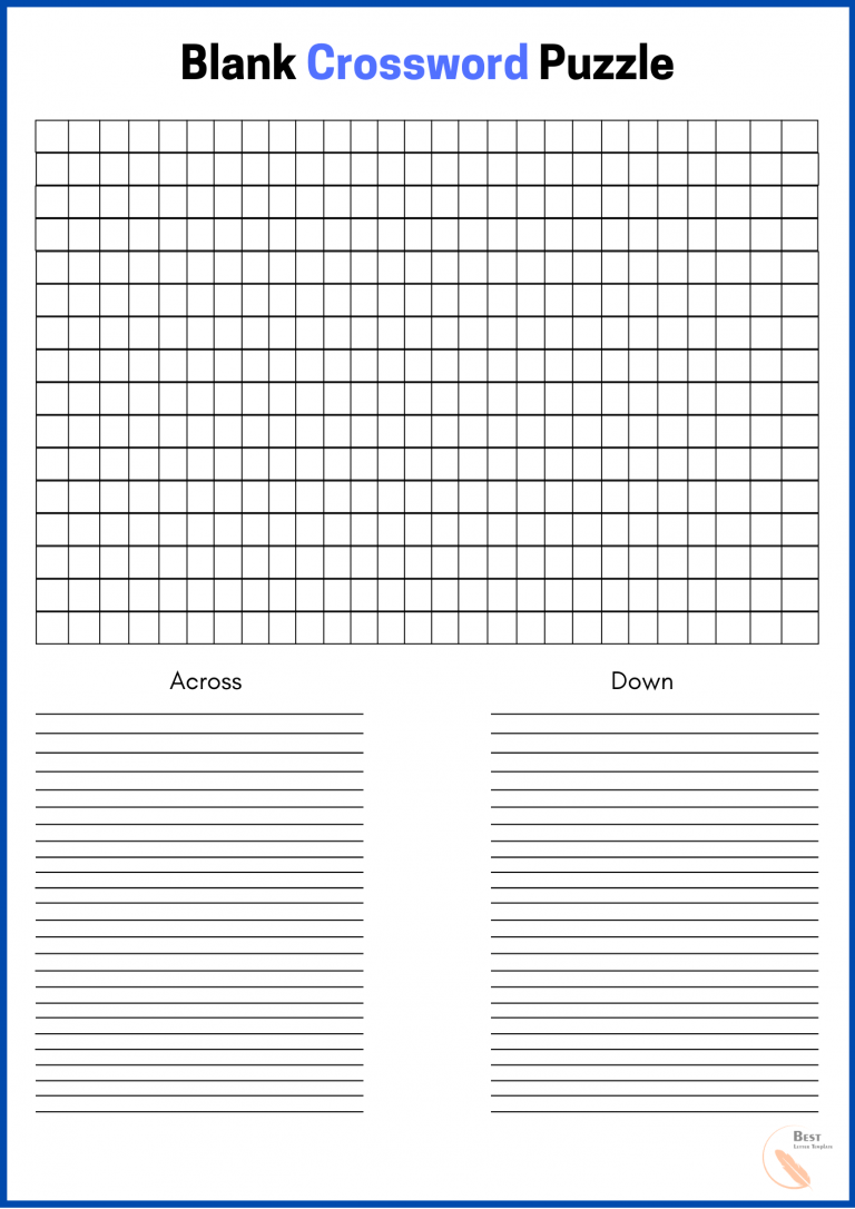 Printable Crossword Puzzle Template for Kids and Adults