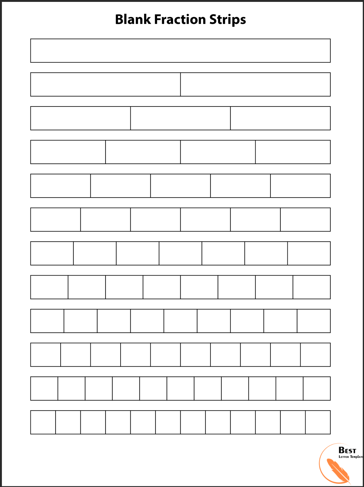 Blank Fraction Strips/ Fraction Bars Worksheet Template Blank Fraction Strips/ Fraction Bars Worksheet Template
