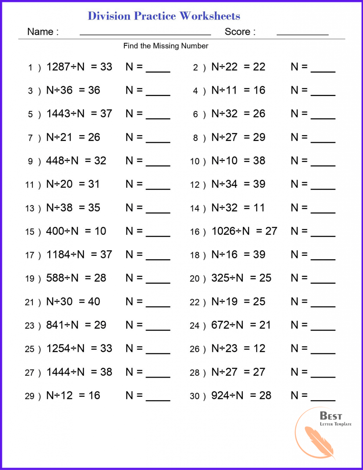 printable long division worksheets questions pdf