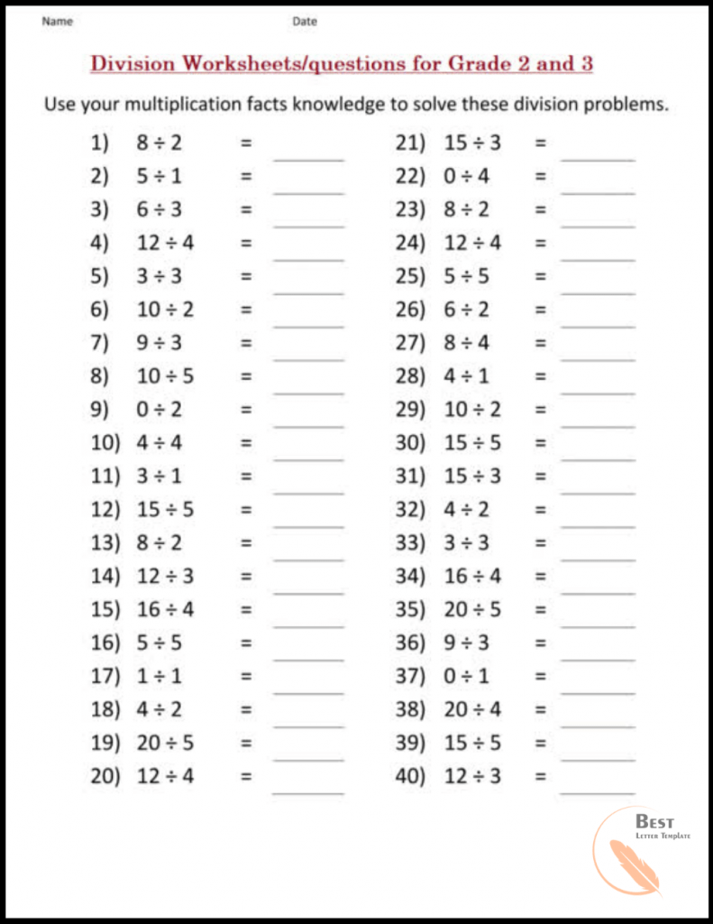 Division Worksheets for Grade 2 and 3