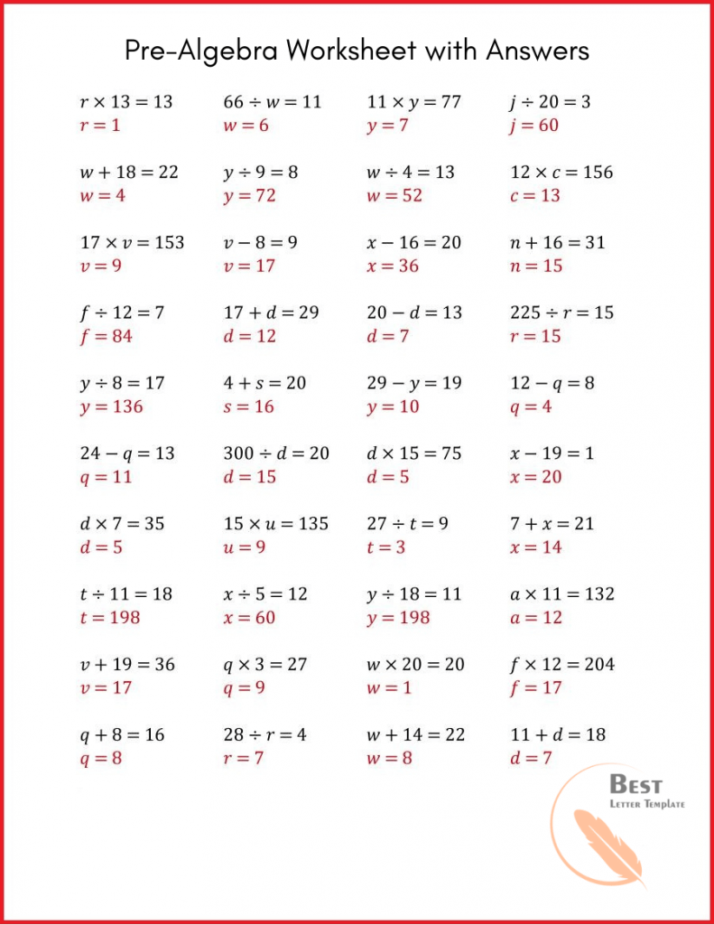 Pre-Algebra Worksheets with Answers