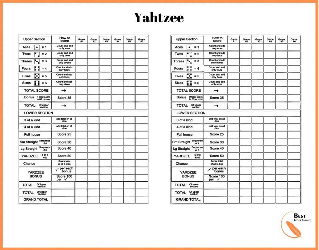 Printable Yahtzee Score Sheets 2 per page